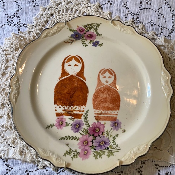 Vintage Floral Plate Matryoshka Dolls Stamped